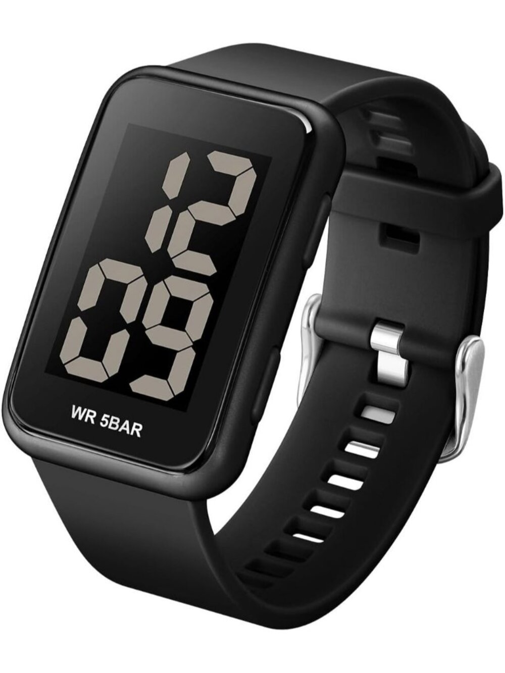 Unisex All Black Large Numbers Display Waterproof Square Case Digital Watches